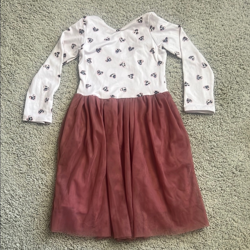 Leotudes-Charming Kids Dress with leopard Print hearts and Mauve Tulle Skirt